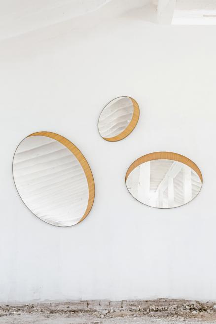 Germans Ermičs. Isometric Mirrors. 2021. Glass, oak wood, PVC, steel. Courtesy of Rossana Orlandi. Photo: Filips &Scaron;mits