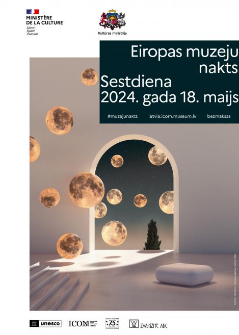 Starptautiskās akcijas &ldquo;Eiropas muzeju nakts 2023&rdquo; Latvijas plakāts. Publicitātes attēls