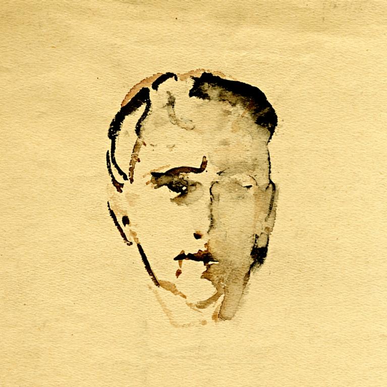 Zīmēts portrets ar tušu uz papīra