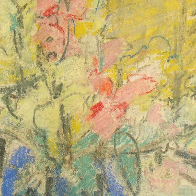 Aleksandra Beļcova. Klusā daba ar vasaras ziediem. 1950. gadi. Gruntēts kartons, pastelis. SBM kolekcija. Publicitātes foto