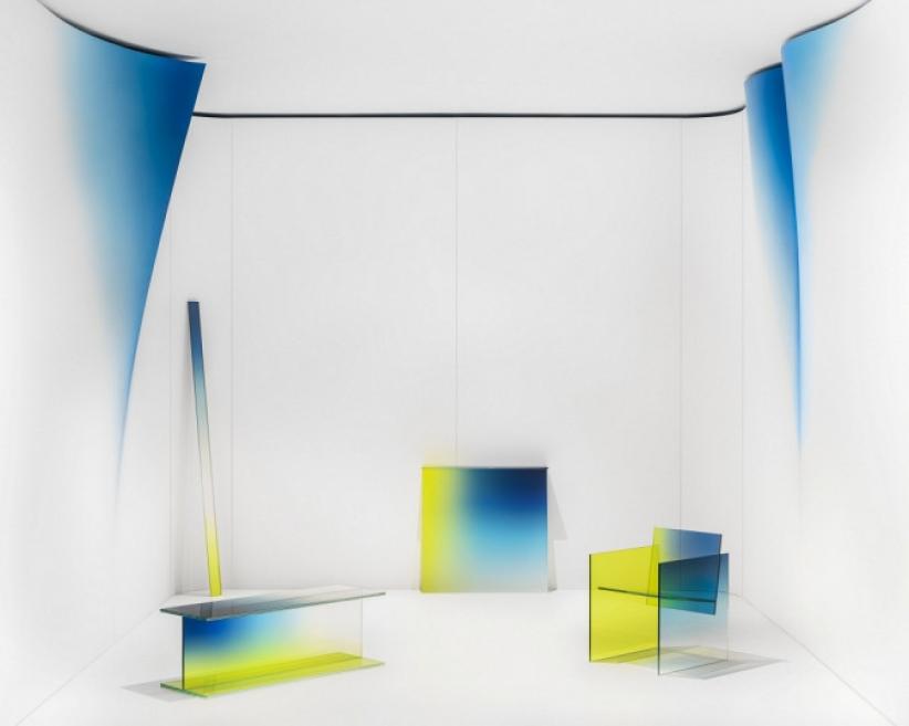 Germans Ermičs. <em>Shaping Colour Installation</em>. Design Miami / Basel, 2021. Glass and wood installation. Courtesy of the artist. Photo: James Harris