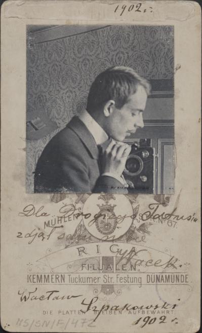 Wacław Szpakowski (1883&ndash;1973). Self-portrait. 1902. Photograph (the inscription: For dear Daddy Wacek took a self-portrait). Collection of the Muzeum Sztuki, Ł&oacute;dź. Publicity photo