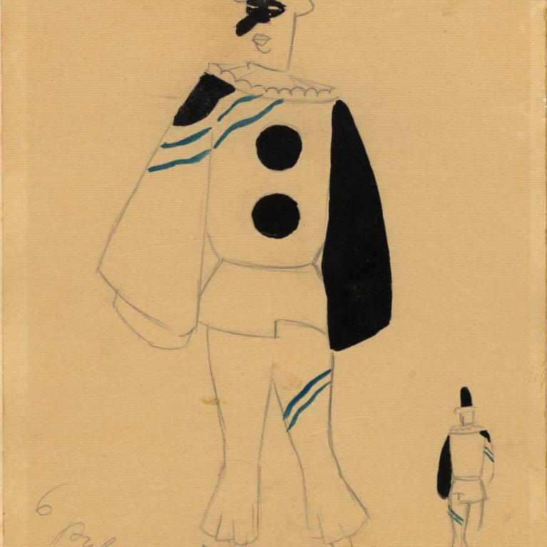 Romans Suta. Vīrie&scaron;u kostīma mets Igora Stravinska baletam &ldquo;Pulčinella&rdquo;. 1933. Papīrs, akvarelis, zīmulis. SBM kolekcija. Skenējums