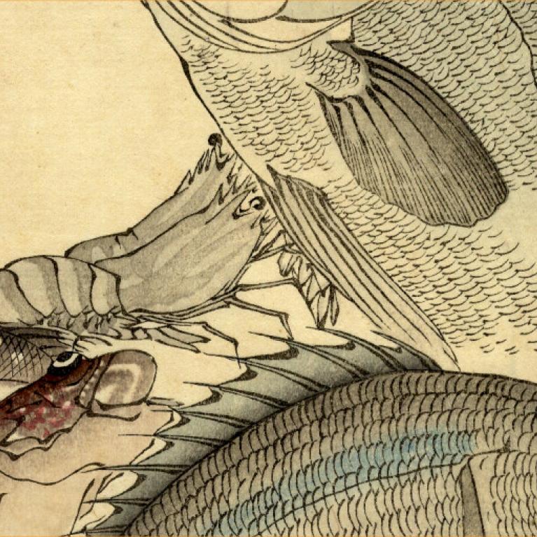 Kawanabe Kyōsai (河鍋暁斎, 1831&ndash;1889). Fish. Detail. Japan, 19th century. Paper, colour woodblock print. Collection of the Latvian National Museum of Art. Publicity image