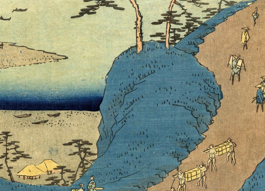 Utagawa Hiroshige (1797&ndash;1858). Nr. 33. Shirasuka: View of Shiomi Slope, Vertical Tōkaidō. 1855. Colour woodblock print on paper (nishiki-e). Collection of the Latvian National Museum of Art. Publicity photo