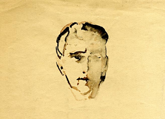 Zīmēts portrets ar tušu uz papīra