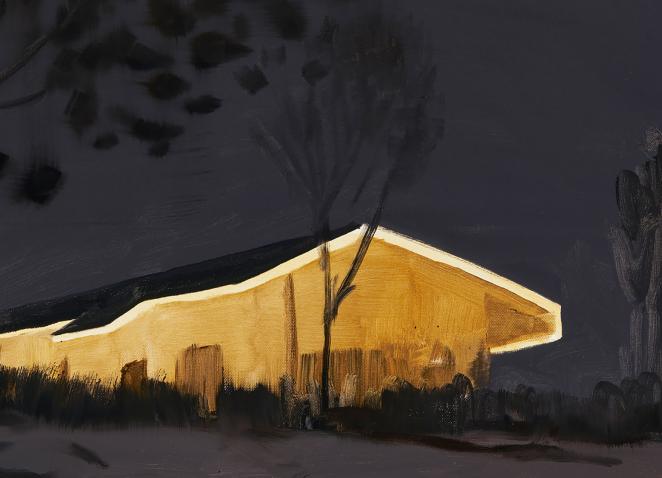 Illuminated house in the dark of night