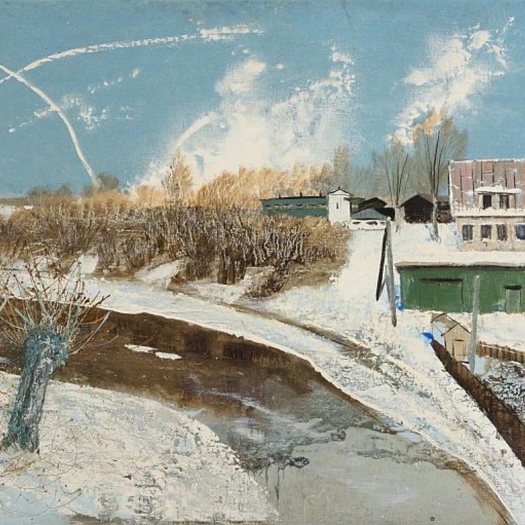 Henrijs Klēbahs. Ogre. 1965. Oil on canvas and plywood. LNMA collection.&nbsp;