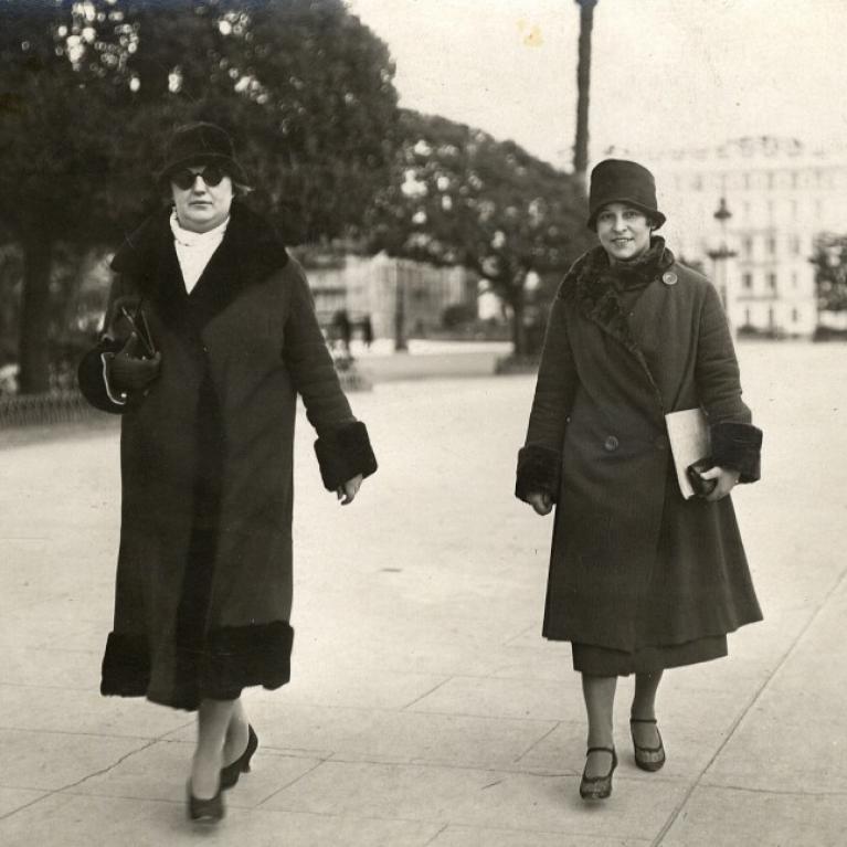 Aleksandra Beļcova and Austra Ozoliņa-Krauze in Southern France. Mid &ndash; late 1920s. Photograph on paper. Unknown photographer. Collection of the Romans Suta and Aleksandra Beļcova Museum. Scanned image