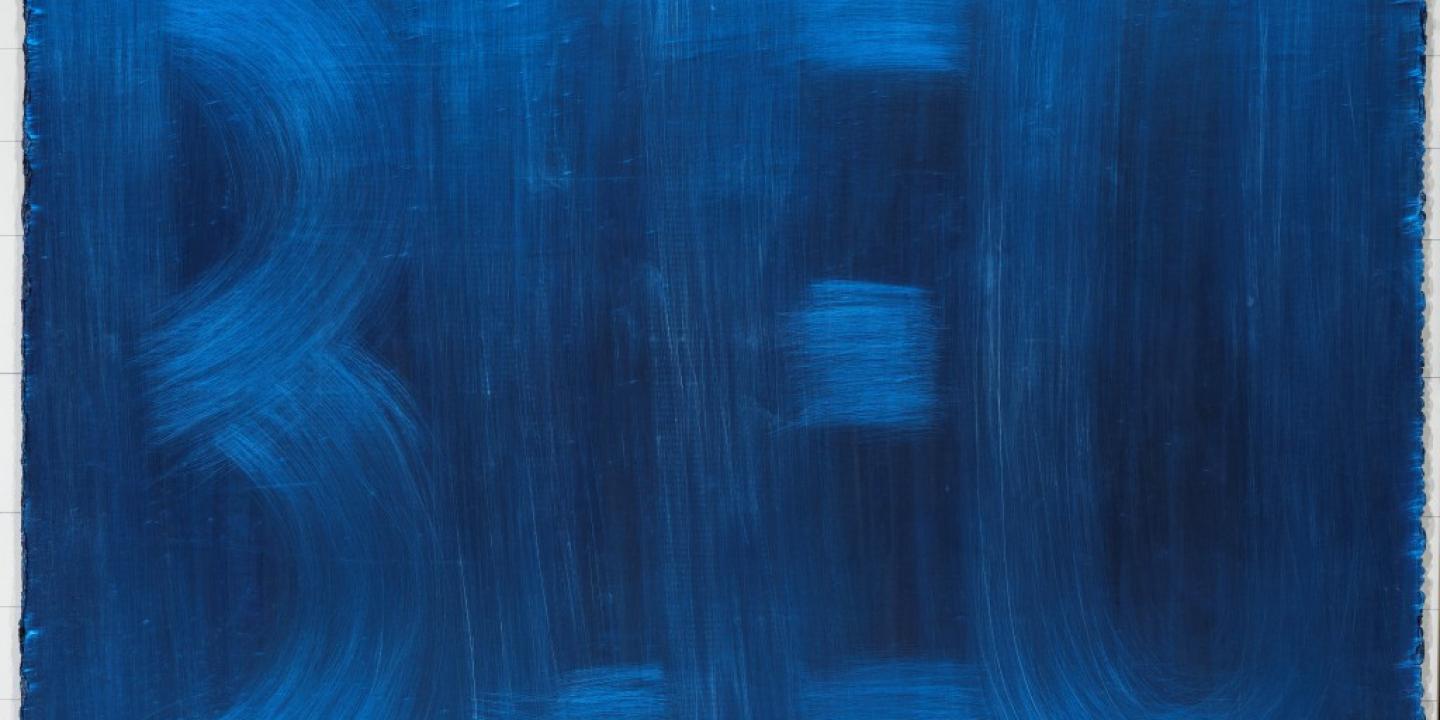 Barbara Gaile. Bleu. 2019. Audekls, akrils, pigments. 120 x 150 cm. Privātkolekcija. Foto: Normunds Brasliņ&scaron;