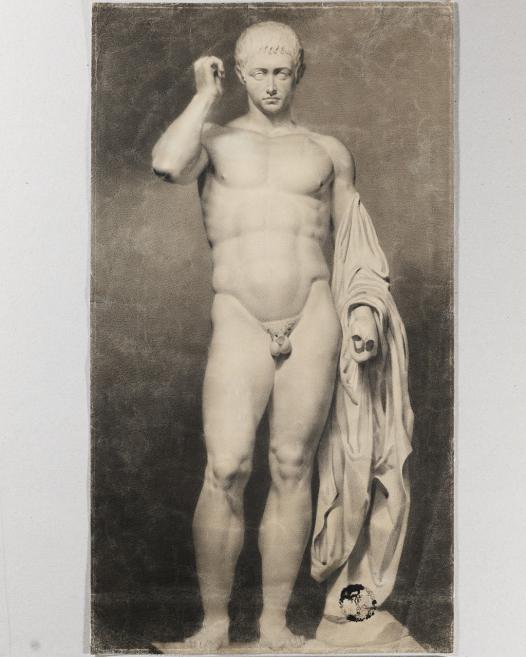 G. V. Timms. Ģip&scaron;a figūras zīmējums. Papīrs, melnais krīts. 56,4 x 45,2 cm. Pēc restaurācijas.&nbsp;Foto: A. Altenbergs.