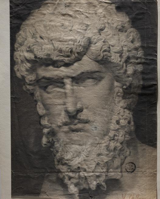 G. V. Timms. Ģip&scaron;a galvas zīmējums. Papīrs, melns krīts. 62,7 x 44,7 cm.&nbsp;Pirms restaurācijas.&nbsp;Foto: A. Altenbergs.