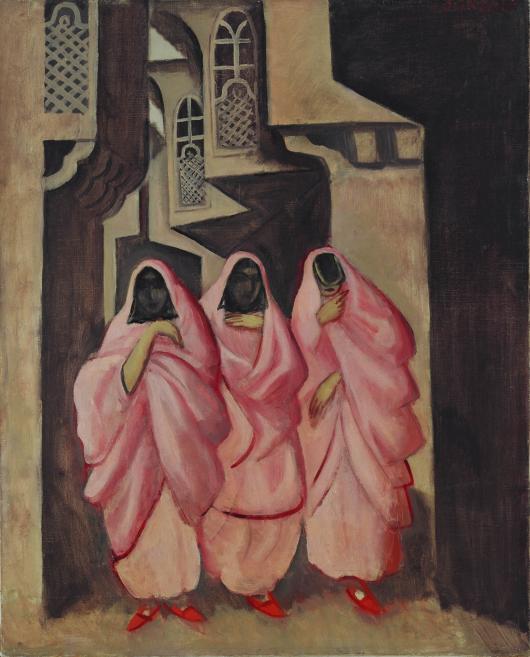 Jāzepa Grosvalda mākslas darbs austrumu zemē ar trīs sievietēm rozā tērpos
