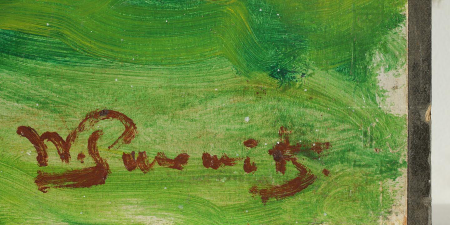 Attēlā Vilhelma Purvīša paraksts  darbam "Vasaras ainava".