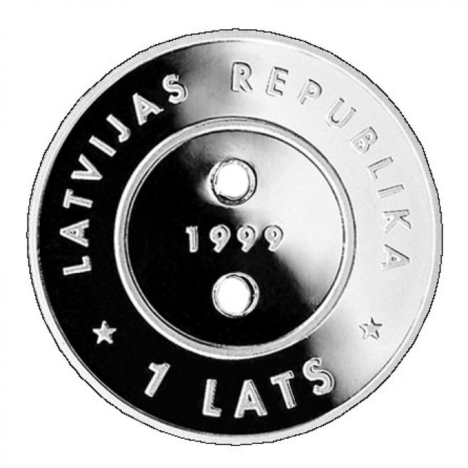 Millenium. Button. Graphic design: Gunārs Cīlītis. Plaster model: Jānis Strupulis. 1999. Obverse and reverse. Publicity photo
