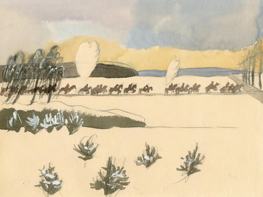 Jāzepa Grosvalda mākslas darbs ar karavīriem zirgu mugurās