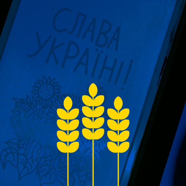 vizuālis zils ar dzeltenām vārpām Ukrainas atbalstam