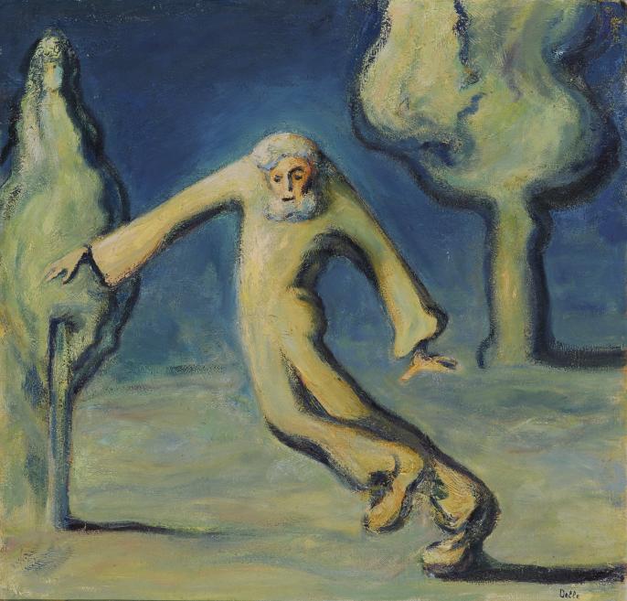 Birutas Delles gleznā dzeltens, nestabils cilvēks ar bārdu