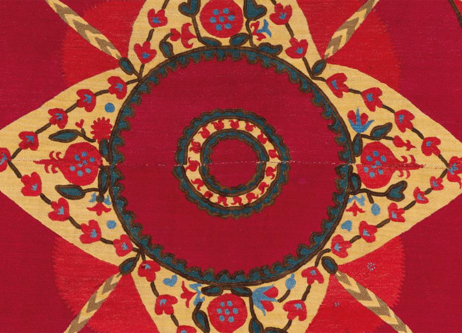 Palyak &ndash; embroidered wall panel. Detail. Late 19th &ndash; early 20th century. Cotton, silk and wool threads. Collection of the State Museum of Arts of Uzbekistan. Photo: Natalya Nesterova